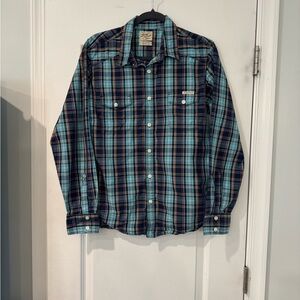 Lucky Brand Teal and Navy Plaid Button Down Shirt